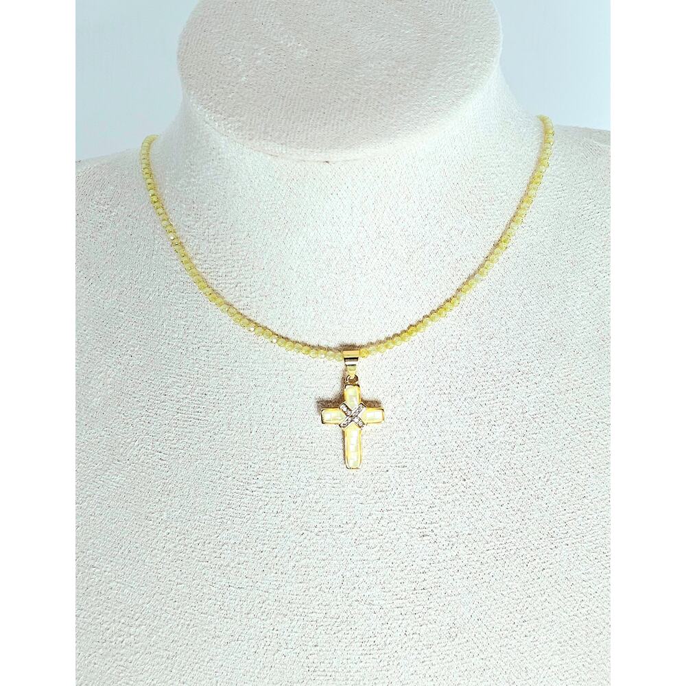 Handmade Yellow Cross Necklace Pendant Gold Plated Yellow Citrine Free Shipping